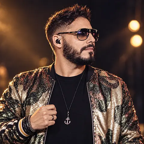 Luiz Paulo de perfil com roupa de palco